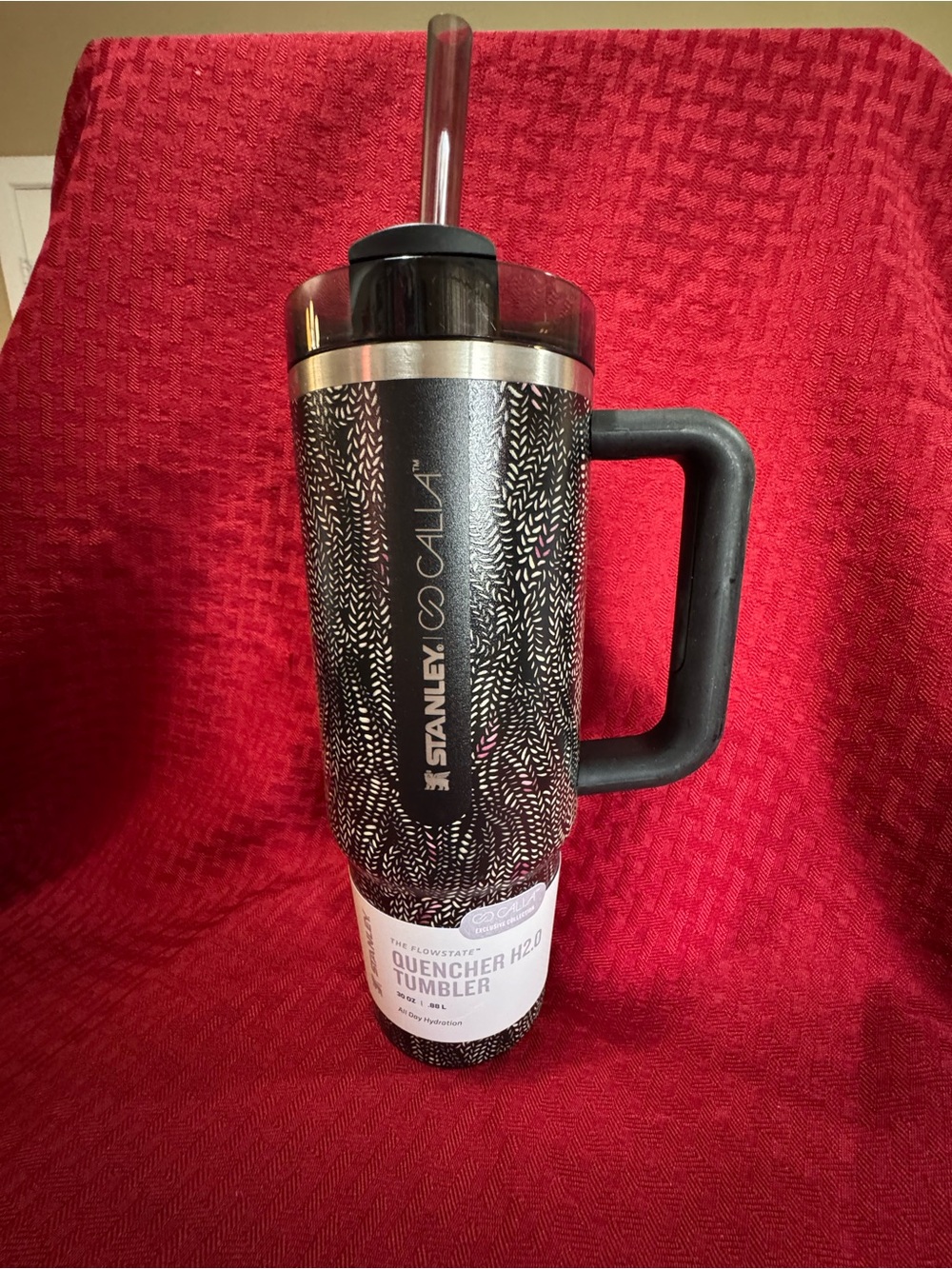 Stanley x Calia Black Patterned Travel Tumbler with Handle and Straw